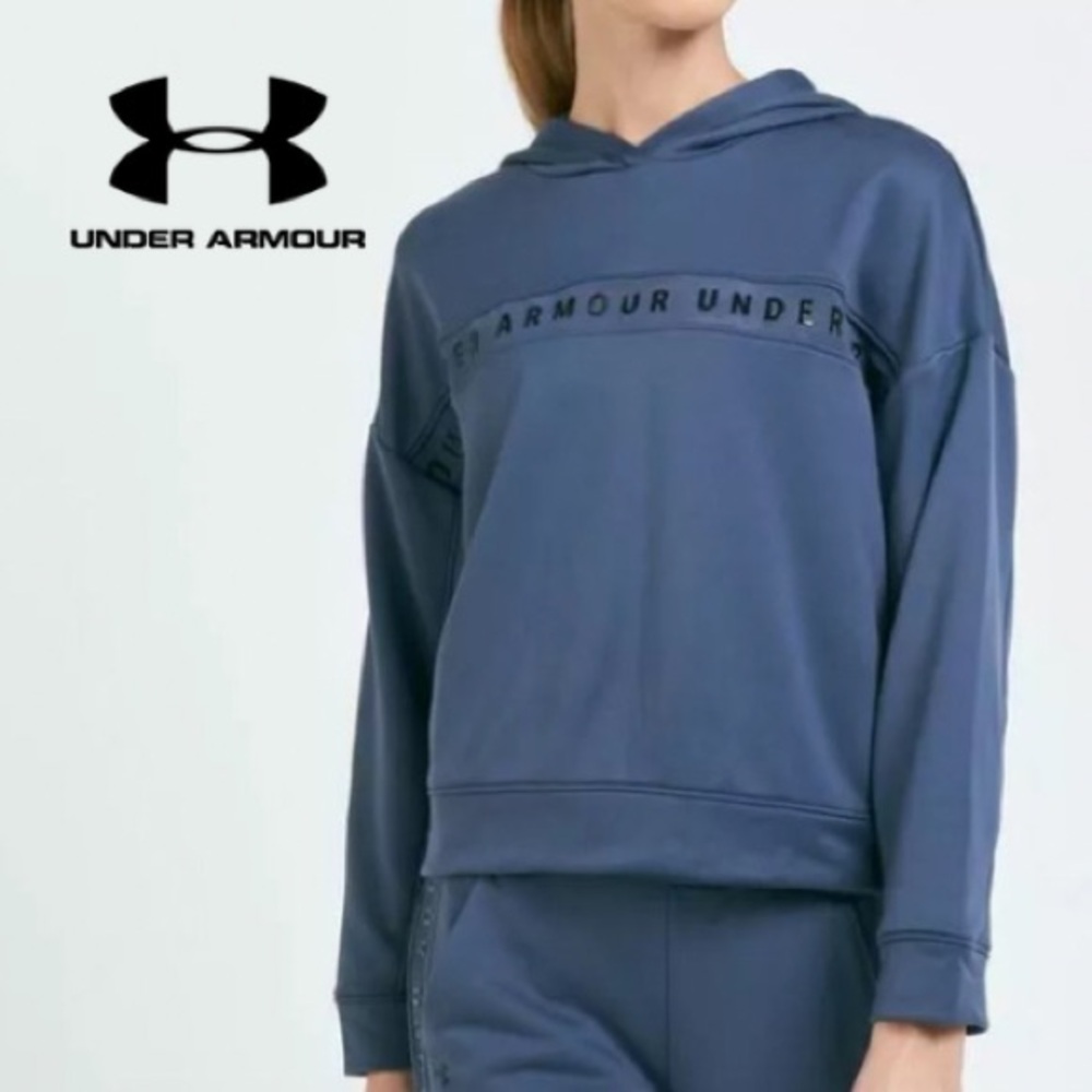 UNDER ARMOUR Womens Blue Logo Graphic Long Sleeve Hooded Top Size: XL